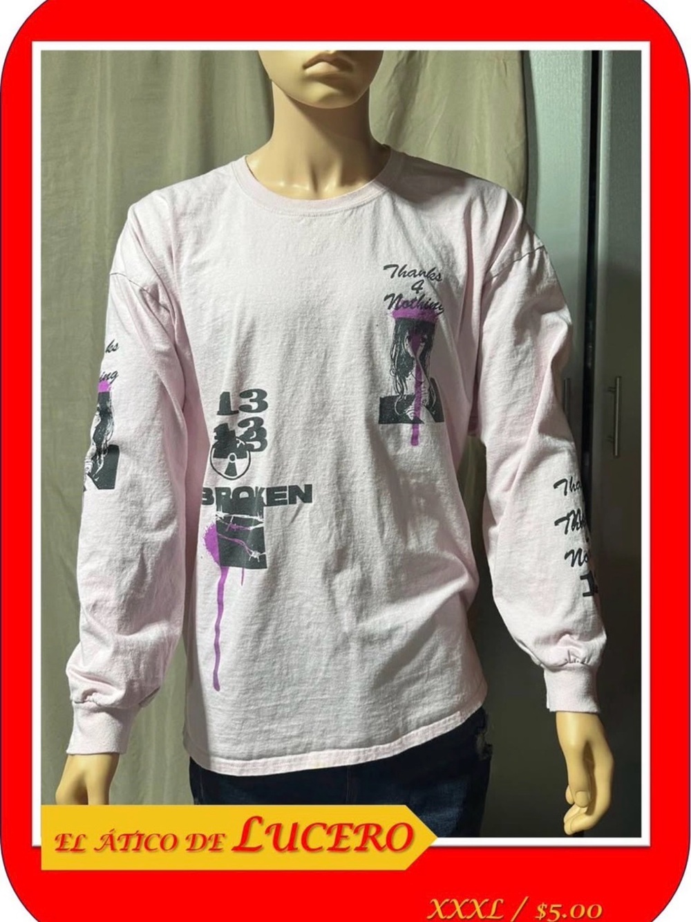 Fashion Nova Light Pink Long Sleeve Graphic Tee